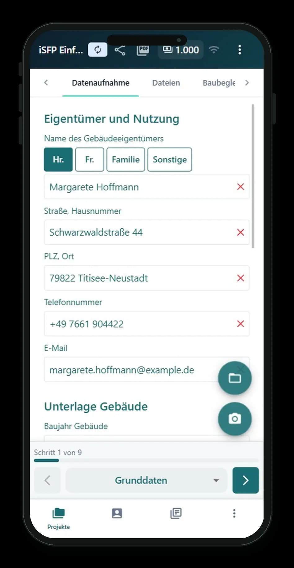 Mobile Gebäudeaufnahme – Smartphone-Ansicht